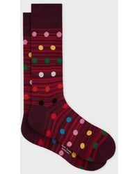 Paul Smith - Burgundy Tonal Stripe And Multicolour Polka Dot Socks - Lyst