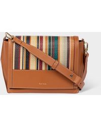Paul Smith - Tan Leather 'signature Stripe' Raffia Cross-body Bag Multicolour - Lyst