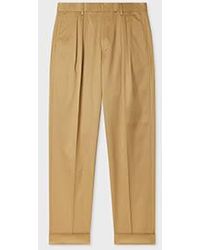 Paul Smith - Tan Stretch Cotton-Twill Double-Pleat Trousers - Lyst