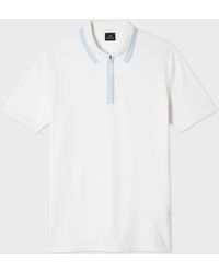 Paul Smith - Ecru Zip-Neck Polo Shirt With Contrast Tipping - Lyst
