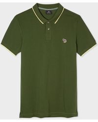 PS by Paul Smith - Slim-fit Forest Green Zebra Logo Cotton Polo Shirt With Yellow Tipping - Lyst
