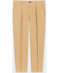 PS by Paul Smith - Tapered-fit Tan Cotton-blend Pleated Trousers Brown - Lyst