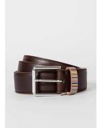 Paul Smith - Dark Brown Leather Belt With 'signature Stripe' Keeper - Lyst