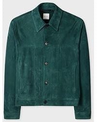 Paul Smith - Dark Suede Pleated Trucker Jacket - Lyst