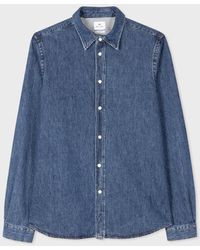 PS by Paul Smith - Tailored-fit Mid-wash Cotton-linen Denim Shirt Blue - Lyst