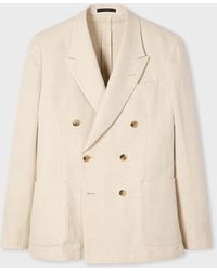 Paul Smith - Ecru Cotton-Linen Twill Double Breasted Blazer - Lyst