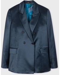 Paul Smith - Navy Satin Double Breasted Jacket Blue - Lyst