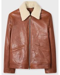 Paul Smith - Leather Jacket With Detachable Collar - Lyst
