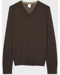 Paul Smith - Dark Khaki Merino Wool V-neck Sweater Green - Lyst