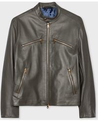 Paul Smith - Khaki Leather Moto Jacket Green - Lyst