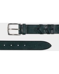 Paul Smith - Dark Green Woven Herringbone Leather Belt - Lyst