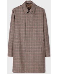 Paul Smith - Brown Multi Houndstooth Wool Tweed Overcoat Purple - Lyst