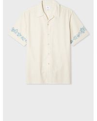 Paul Smith - Ecru Lyocell-Cotton Floral Trim Short-Sleeve Shirt - Lyst