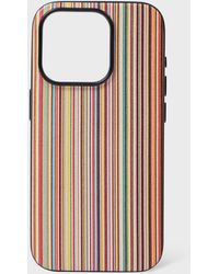 Paul Smith - Signature Stripe Leather Magsafe Iphone 15 Pro Case Multicolour - Lyst