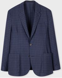 Paul Smith - Navy Ombre-check Wool-blend Blazer Blue - Lyst