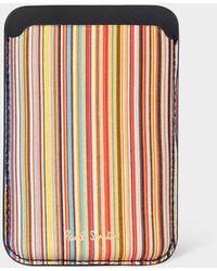 Paul Smith - Iphone 15 Pro Magsafe Leather Signature Stripe Credit Card Case Multicolour - Lyst