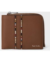 Paul Smith - Tan Leather 'Signature Stripe' Piping Zip Billfold Wallet - Lyst