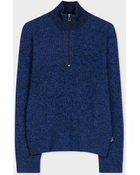 PS by Paul Smith - Blue And Black Marl Wool-blend Half-zip Sweater - Lyst