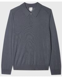 Paul Smith - Steel Merino Wool Knitted Long-Sleeve Polo Shirt - Lyst