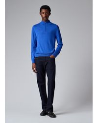 Paul Smith - Cobalt Washable Merino Wool Zip-Neck Sweater - Lyst