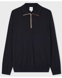 Paul Smith - Dark 'Signature Stripe' Zip Trim Merino Wool Polo Shirt - Lyst