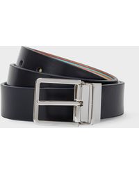 Paul Smith - Navy And 'signature Stripe' Cut-to-fit Reversible Leather Belt - Lyst