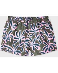 Paul Smith - Khaki 'Abstract Palm' Print Swim Shorts - Lyst