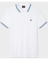 PS by Paul Smith - Slim-fit White Zebra Logo Supima Cotton Polo Shirt With Slate Blue Tipping - Lyst