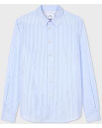 PS by Paul Smith - Tailored-fit Light Blue Perforated-stripe Cotton Shirt - Lyst