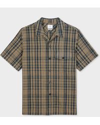 PS by Paul Smith - Tan And Navy Check Cotton-linen Shirt Brown - Lyst