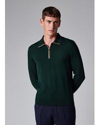 Paul Smith - Dark 'Signature Stripe' Zip Trim Merino Wool Polo Shirt - Lyst