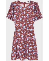 PS by Paul Smith - Maroon 'snow Pixie' Puff Sleeve Dress Blue - Lyst