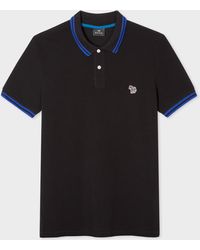 PS by Paul Smith - Slim-fit Black Zebra Logo Supima Cotton Polo Shirt With Blue Tipping - Lyst