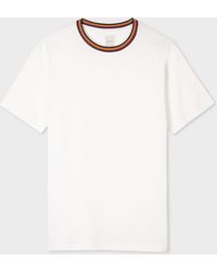 Paul Smith - White 'artist Stripe' Collar Cotton T-shirt - Lyst