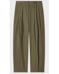 Paul Smith - Khaki Pleated Linen Trousers - Lyst