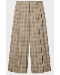 Paul Smith - Cream And Check Wide-Leg Culotte Cropped Trousers - Lyst