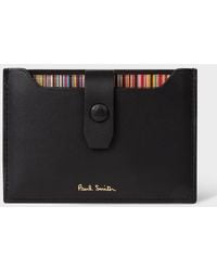 Paul Smith - Black Leather Credit Hard Holder With 'signature Stripe' Pull Out - Lyst