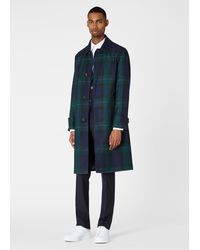 Paul Smith Pardessus Bleu Marine À Motif Tartan En Laine Et Soie