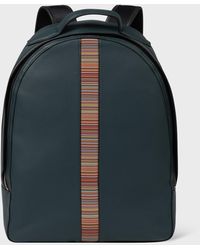 Paul Smith - Petrol Blue Leather 'signature Stripe' Backpack - Lyst
