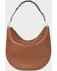 Paul Smith - Tan Leather Hobo Bag With Woven 'signature Stripe' Strap Brown - Lyst