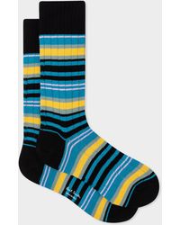 Paul Smith - Black And Turquoise Stripe Cotton-blend Socks - Lyst