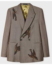 Paul Smith - Wool-Mohair Embroidered Birds Double Breasted Blazer - Lyst