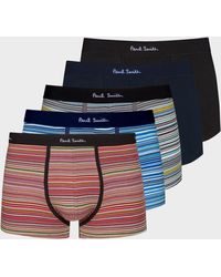 Paul Smith - Organic Cotton 'signature Stripe' And Plain Boxer Briefs Five Pack Multicolour - Lyst