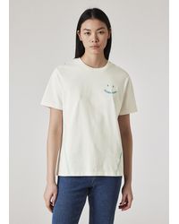 Paul Smith - Cotton Ecru Contrast 'Happy' T-Shirt - Lyst