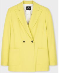 PS by Paul Smith - Yellow Wool-hopsack Double-breasted Blazer Green - Lyst
