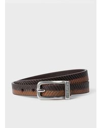 Paul Smith - Two-tone Brown Herringbone Leather Bracelet - Lyst