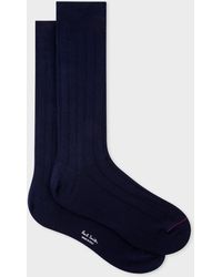 Paul Smith - Navy Cotton-blend Ribbed Socks Blue - Lyst