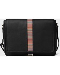 Paul Smith - Black Leather 'signature Stripe' Messenger Bag - Lyst