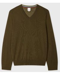 Paul Smith - Khaki Merino Wool V-Neck Sweater - Lyst