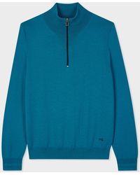 PS by Paul Smith - Teal Merino Wool Half Zip Sweater Blue - Lyst